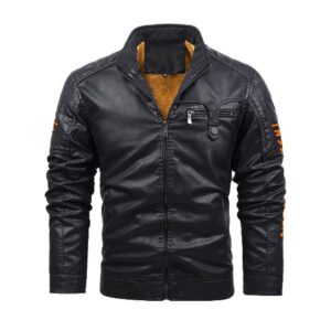 Plus Fleece Decorative Zipper Leather Jacket (DTF)