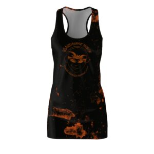 Stylish Black & Orange Racerback Dress for Women | Unique AOP Design
